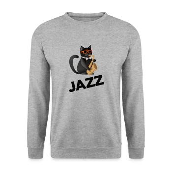 Jazz Cat Sax - Unisex Sweatshirt - salt & pepper - Front - Alina (178cm) & Michal (187cm)