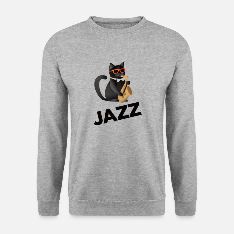 Jazz Cat Saxophon - Unisex Pullover - Weißgrau meliert