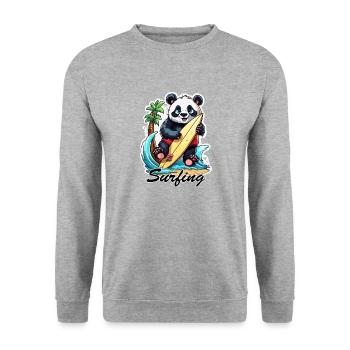 Panda / Tier / Zoo / Bambus / Wild / Kindlich - Unisex Pullover - Weißgrau meliert - Vorne - Alina (178cm) & Michal (187cm)