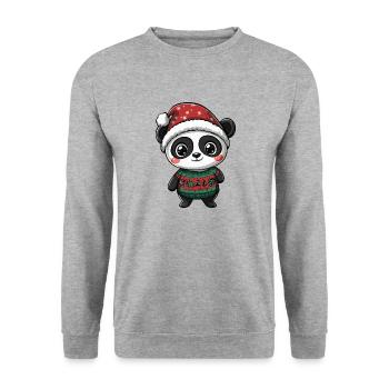 Noël Panda - Sweat-shirt Unisexe - gris chiné - Devant - Alina (178cm) & Michal (187cm)