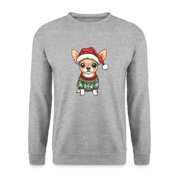 Chihuahua Hund Weihnachten - Unisex Pullover - Weißgrau meliert - Vorne - Alina (178cm) & Michal (187cm)
