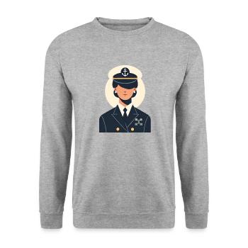 Schiffsführerin ohne Augen - Unisex Pullover - Weißgrau meliert - Vorne - Alina (178cm) & Michal (187cm)