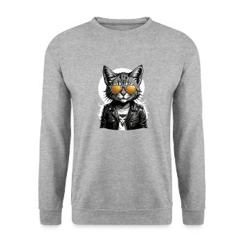Cat Rocker Cat HardRock Gift - Sweat-shirt Unisexe - gris chiné - Devant - Alina (178cm) & Michal (187cm)