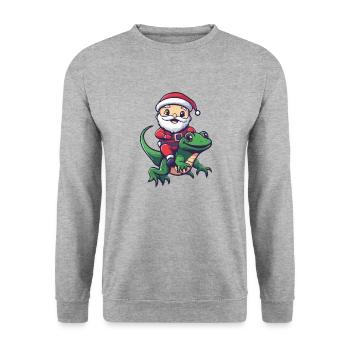 Lézard Père Noël Dessin animé - Sweat-shirt Unisexe - gris chiné - Devant - Alina (178cm) & Michal (187cm)