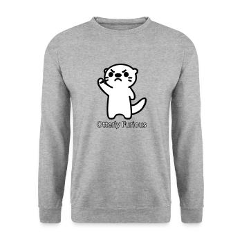 Angry Otter raising his fist - Otterly Furious - Unisex Sweatshirt - salt & pepper - Front - Alina (178cm) & Michal (187cm)
