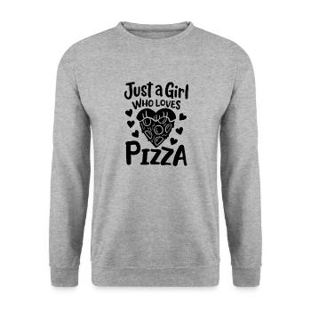 Just a girl how loves Pizza - Unisex Pullover - Weißgrau meliert - Vorne - Alina (178cm) & Michal (187cm)