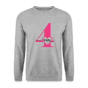 Ziffer Vier 4 mit Herz - Unisex Pullover - Weißgrau meliert - Vorne - Alina (178cm) & Michal (187cm)
