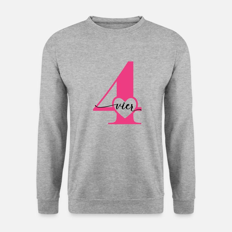 Ziffer Vier 4 mit Herz - Unisex Pullover - Weißgrau meliert