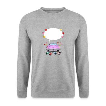 Voiture de mariage avec bulle de dialogue en rose - Sweat-shirt Unisexe - gris chiné - Devant - Alina (178cm) & Michal (187cm)
