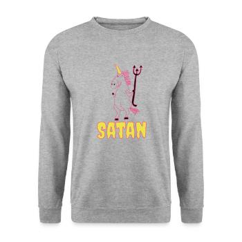 Böses Einhorn Satan unicorn - Unisex Pullover - Weißgrau meliert - Vorne - Alina (178cm) & Michal (187cm)