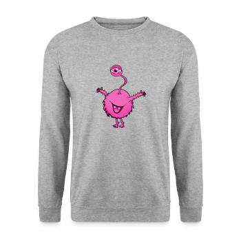 Monster Pink mit einem Auge - Unisex Pullover - Weißgrau meliert - Vorne - Alina (178cm) & Michal (187cm)