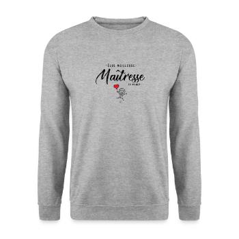 Cadeau personnalisé élue meilleure Maitresse - Sweat-shirt Unisexe - gris chiné - Devant - Alina (178cm) & Michal (187cm)