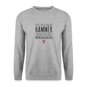 Lustiger Valentinstag Spruch Idee | HAMMER HERZ - Unisex Pullover - Weißgrau meliert - Vorne - Alina (178cm) & Michal (187cm)