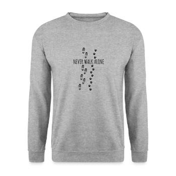 NEVER WALK ALONE dogs sayings footprint paws - Unisex Sweatshirt - salt & pepper - Front - Alina (178cm) & Michal (187cm)