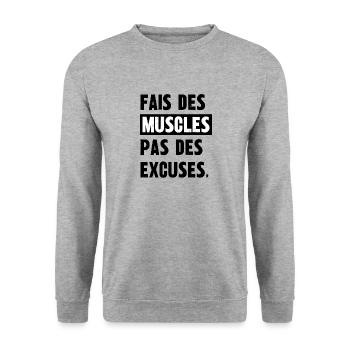 fais des muscles pas des excuses - Sweat-shirt Unisexe - gris chiné - Devant - Alina (178cm) & Michal (187cm)