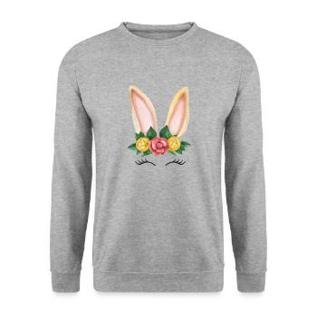 Häschen-Gesicht Ostern - Unisex Pullover - Weißgrau meliert - Vorne - Alina (178cm) & Michal (187cm)
