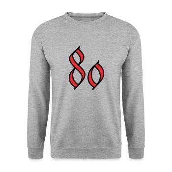 80. 80 JAHRE. 80. JAHRESTAG. 80-JÄHRIGES JUBILÄUM. - Unisex Pullover - Weißgrau meliert - Vorne - Alina (178cm) & Michal (187cm)