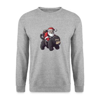 Gorilla Weihnachtsmann - Unisex Pullover - Weißgrau meliert - Vorne - Alina (178cm) & Michal (187cm)