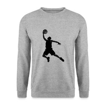 Black and White Basketball Player Illustration - Unisex Pullover - Weißgrau meliert - Vorne - Alina (178cm) & Michal (187cm)
