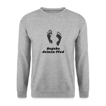 Begehe deinen Pfad - Unisex Pullover - Weißgrau meliert - Vorne - Alina (178cm) & Michal (187cm)