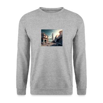 Erdbeben-Überlebende im Weltraum - Futuristisches - Unisex Pullover - Weißgrau meliert - Vorne - Alina (178cm) & Michal (187cm)