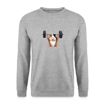 Meerschweinchen beim Kraftsport - Unisex Pullover - Weißgrau meliert - Vorne - Alina (178cm) & Michal (187cm)