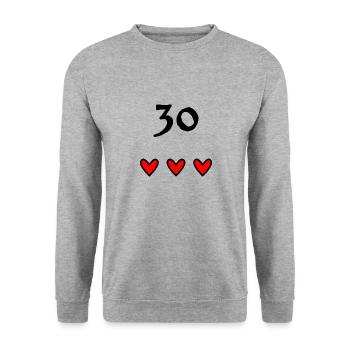 30 ANS. 30e ANNIVERSAIRE. ANNIVERSAIRE 30 ANS - Sweat-shirt Unisexe - gris chiné - Devant - Alina (178cm) & Michal (187cm)