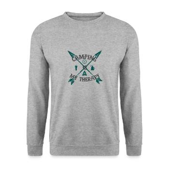 Camping is my therapy - Unisex Sweatshirt - salt & pepper - Front - Alina (178cm) & Michal (187cm)
