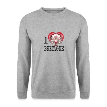 I Love Bretagne Heart Scallop Shell - Unisex Sweatshirt - salt & pepper - Front - Alina (178cm) & Michal (187cm)