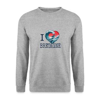 I Love Bretagne Mermaid Wave - Unisex Sweatshirt - salt & pepper - Front - Alina (178cm) & Michal (187cm)
