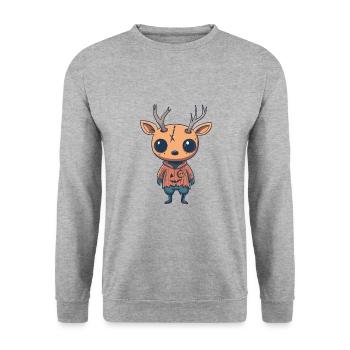 Hirsch Halloween Comic Lustig - Unisex Pullover - Weißgrau meliert - Vorne - Alina (178cm) & Michal (187cm)
