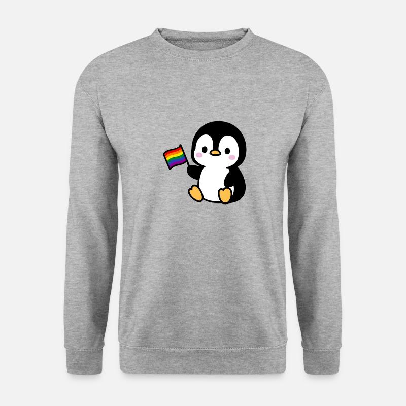 Pinguin mit Regenbogenfahne - Unisex Pullover - Weißgrau meliert