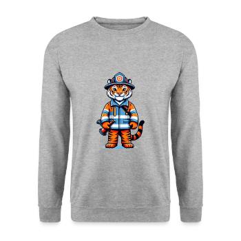 Cute Tiger Firefighter - Unisex Sweatshirt - salt & pepper - Front - Alina (178cm) & Michal (187cm)