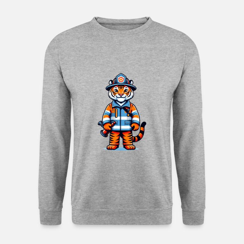 Cute Tiger Firefighter - Unisex Pullover - Weißgrau meliert