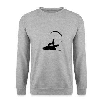 Vollmond Dackel - Unisex Pullover - Weißgrau meliert - Vorne - Alina (178cm) & Michal (187cm)