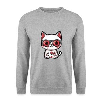 Katze Halloween Cool - Unisex Pullover - Weißgrau meliert - Vorne - Alina (178cm) & Michal (187cm)