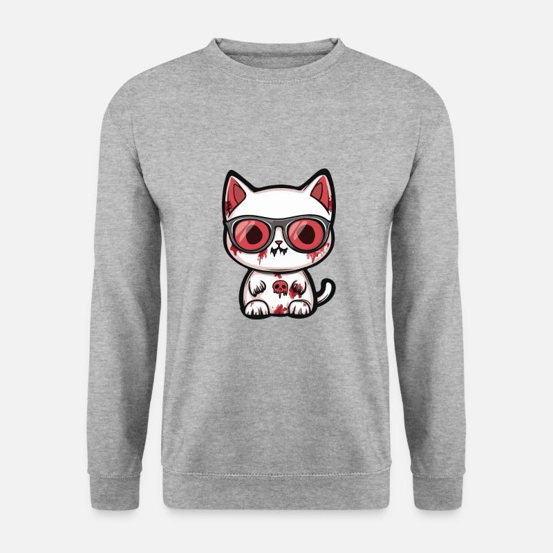 Katze Halloween Cool - Unisex Pullover - Weißgrau meliert