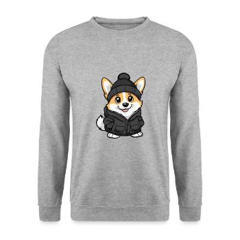 Chien Corgi Hiver - Sweat-shirt Unisexe - gris chiné - Devant - Alina (178cm) & Michal (187cm)