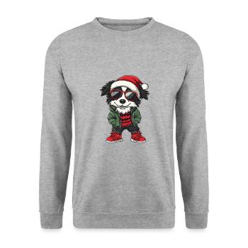 Border Collie Chien Noël Noël - Sweat-shirt Unisexe - gris chiné - Devant - Alina (178cm) & Michal (187cm)