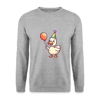 Gans Geburtstag Baby - Unisex Pullover - Weißgrau meliert - Vorne - Alina (178cm) & Michal (187cm)