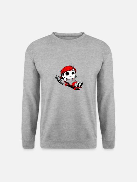 Kathie relaxed auf einem Skateboard - Unisex Pullover - Weißgrau meliert