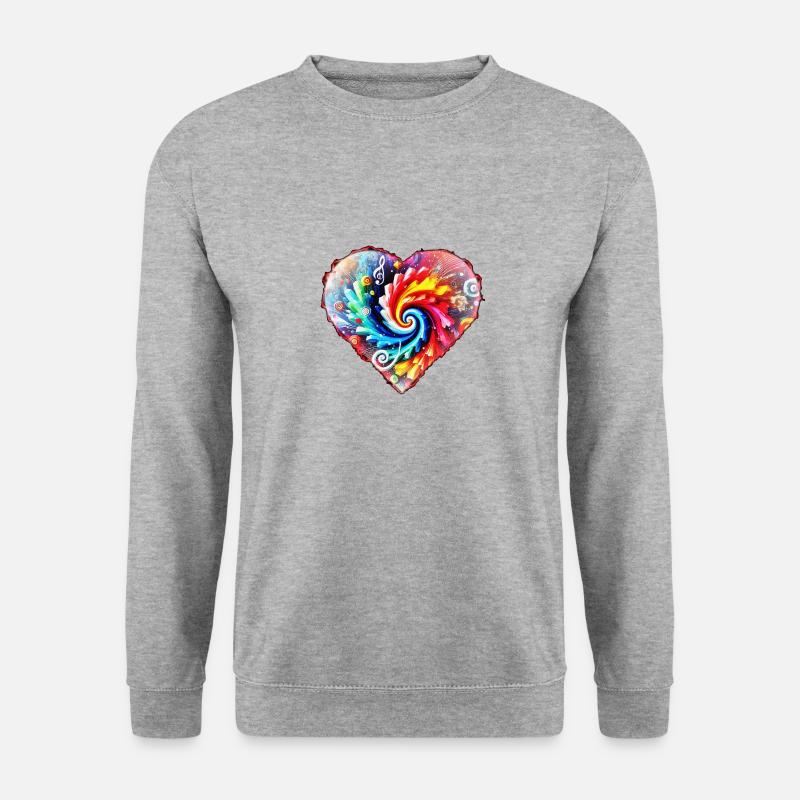 Psychedelisches Regenbogenherz - Unisex Pullover - Weißgrau meliert