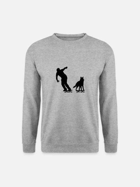 Skater mit Hund - Unisex Pullover - Weißgrau meliert