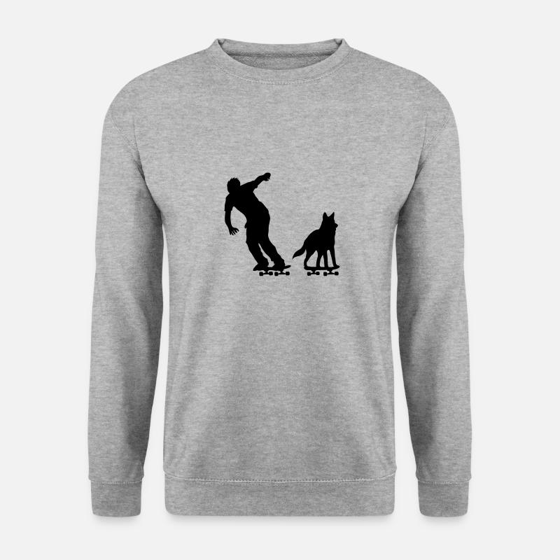 Skater mit Hund - Unisex Pullover - Weißgrau meliert