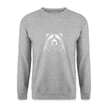 Realistisches Braunbären-Illustrationsdesign - Unisex Pullover - Weißgrau meliert - Vorne - Alina (178cm) & Michal (187cm)