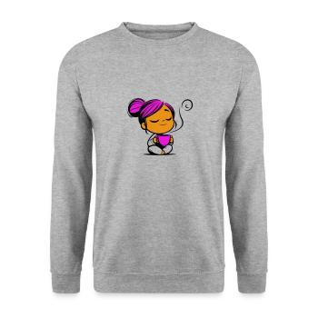 Tassmine relaxes with a cup of tea or coffee - Unisex Sweatshirt - salt & pepper - Front - Alina (178cm) & Michal (187cm)