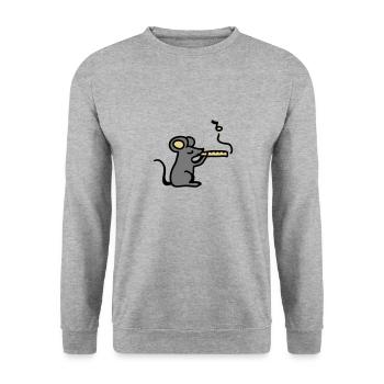 Süße Maus mit Flöte 3 - Unisex Pullover - Weißgrau meliert - Vorne - Alina (178cm) & Michal (187cm)