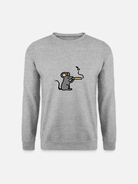 Süße Maus mit Flöte 3 - Unisex Pullover - Weißgrau meliert
