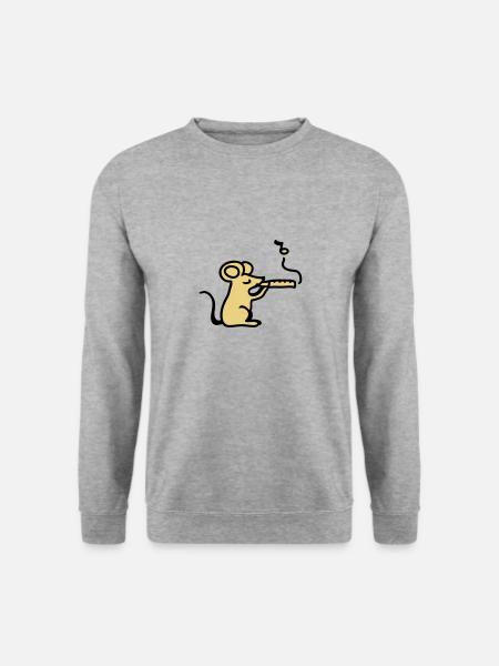 Süße Maus mit Flöte - Unisex Pullover - Weißgrau meliert