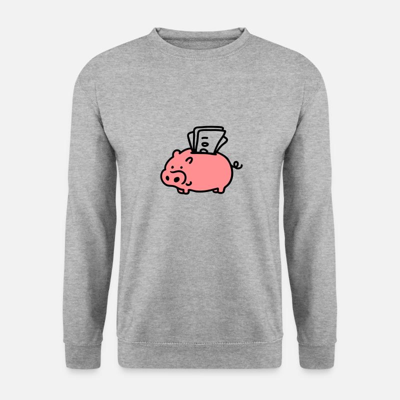 Sparschwein mit Geld - Unisex Pullover - Weißgrau meliert